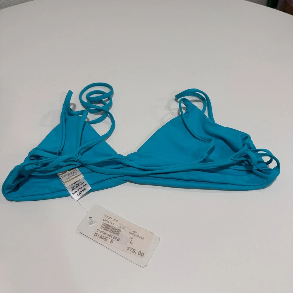 L*Space Haley Bikini Top Turquoise Blue Strappy Back LSHAT15 Large NEW